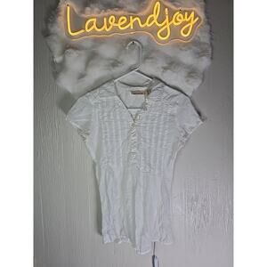 DKNY Jeans 100% Cotton Shirt Womens Small White Polo Collar Short Sleeve